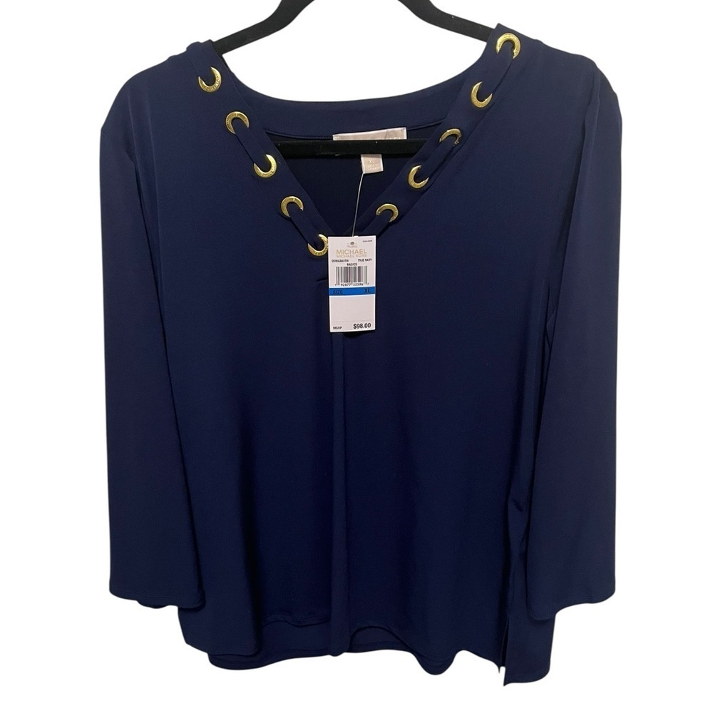 NWT Michael Kors Navy Women's 3/4 Sleeve Top, Size XL. NWT